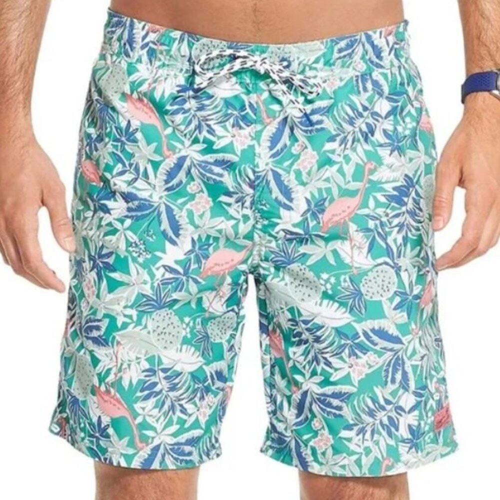 Izod Pink Flamingo Tropical Swim Trunks Board Shorts Surf Beach Vacation Cruise